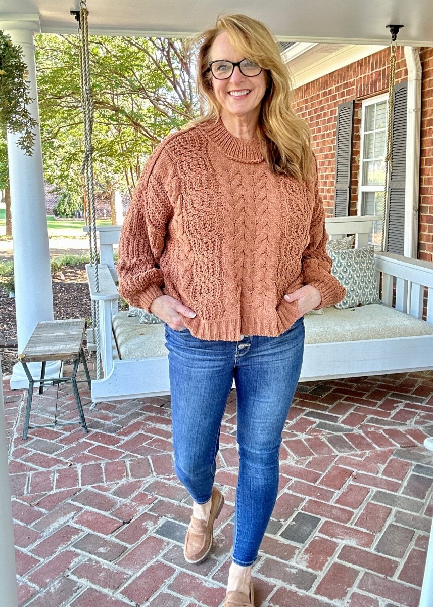 POL Mock Neck Sweater - Burnt Topaz - sweater - Jimberly's Boutique - Olive Branch - Mississippi
