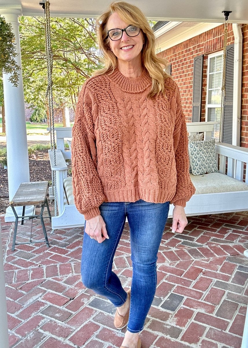 POL Mock Neck Sweater - Burnt Topaz - sweater - Jimberly's Boutique - Olive Branch - Mississippi