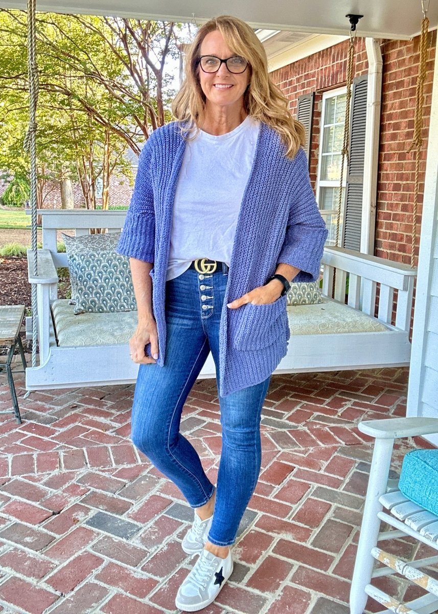 POL Oversized Chunky Cardigan Sweater - Lapis Blue - Cardigan - Jimberly's Boutique - Olive Branch - Mississippi