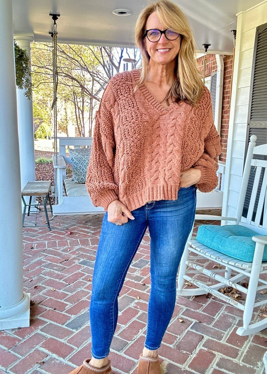 POL V Neck Sweater - Rustic Brown - sweater - Jimberly's Boutique - Olive Branch - Mississippi
