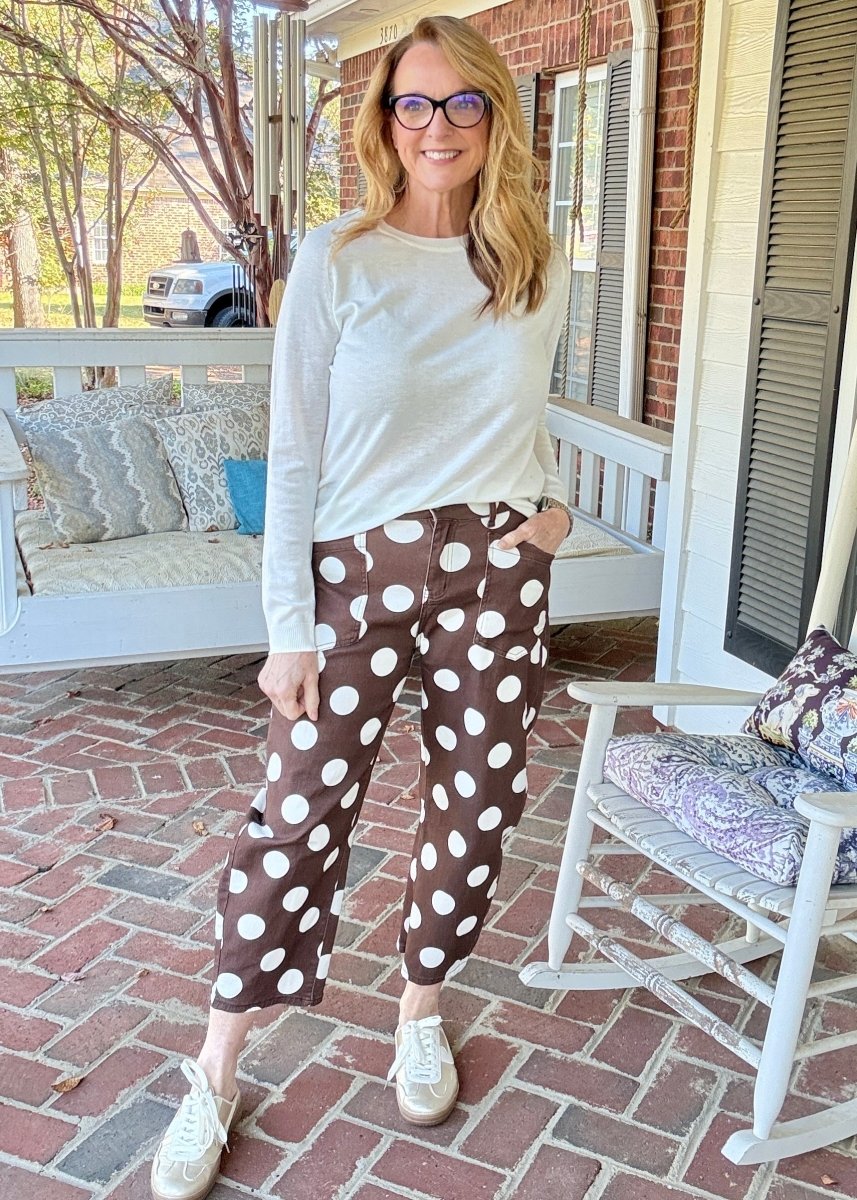 Polka Dot Ankle Jeans - Brown - Jimberly's Boutique-Olive Branch-Mississippi