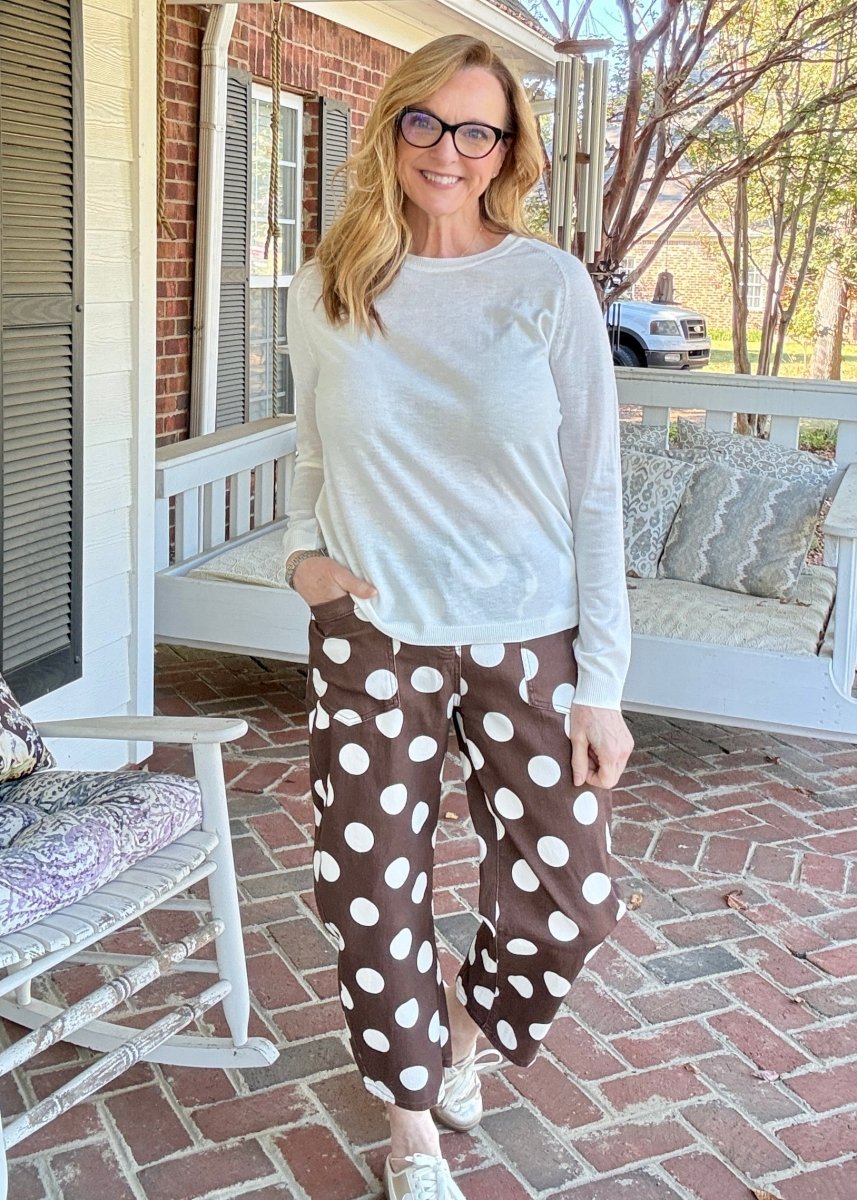 Polka Dot Ankle Jeans - Brown - Jimberly's Boutique-Olive Branch-Mississippi