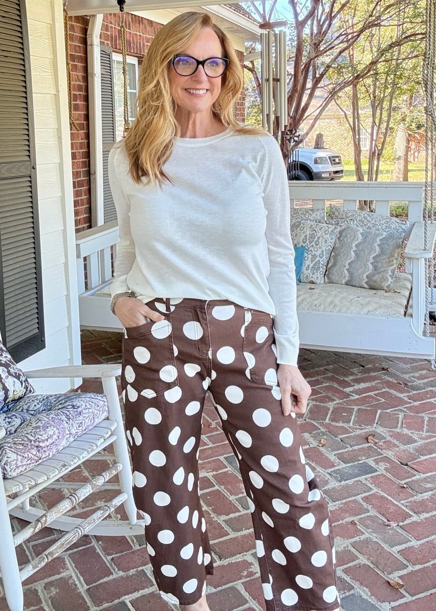 Polka Dot Ankle Jeans - Brown - Jimberly's Boutique-Olive Branch-Mississippi