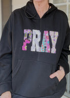 PRAY Appliqué French Terry Hooded Pullover - Black - Casual Sweatshirt - Jimberly's Boutique - Olive Branch - Mississippi