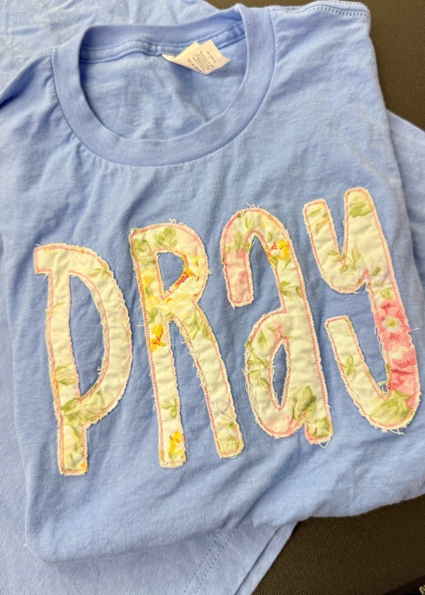 PRAY Applique Tshirt - Carolina Blue - Tshirt -Jimberly's Boutique-Olive Branch-Mississippi