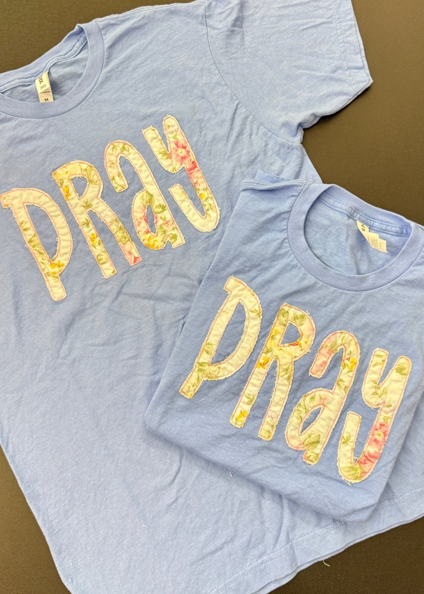 PRAY Applique Tshirt - Carolina Blue - Tshirt -Jimberly's Boutique-Olive Branch-Mississippi