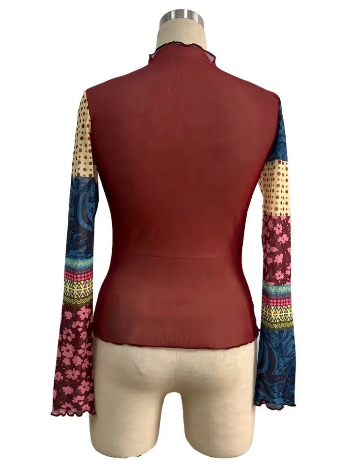 Printed Mesh Lettuce Trim Top - layering top -Jimberly's Boutique-Olive Branch-Mississippi