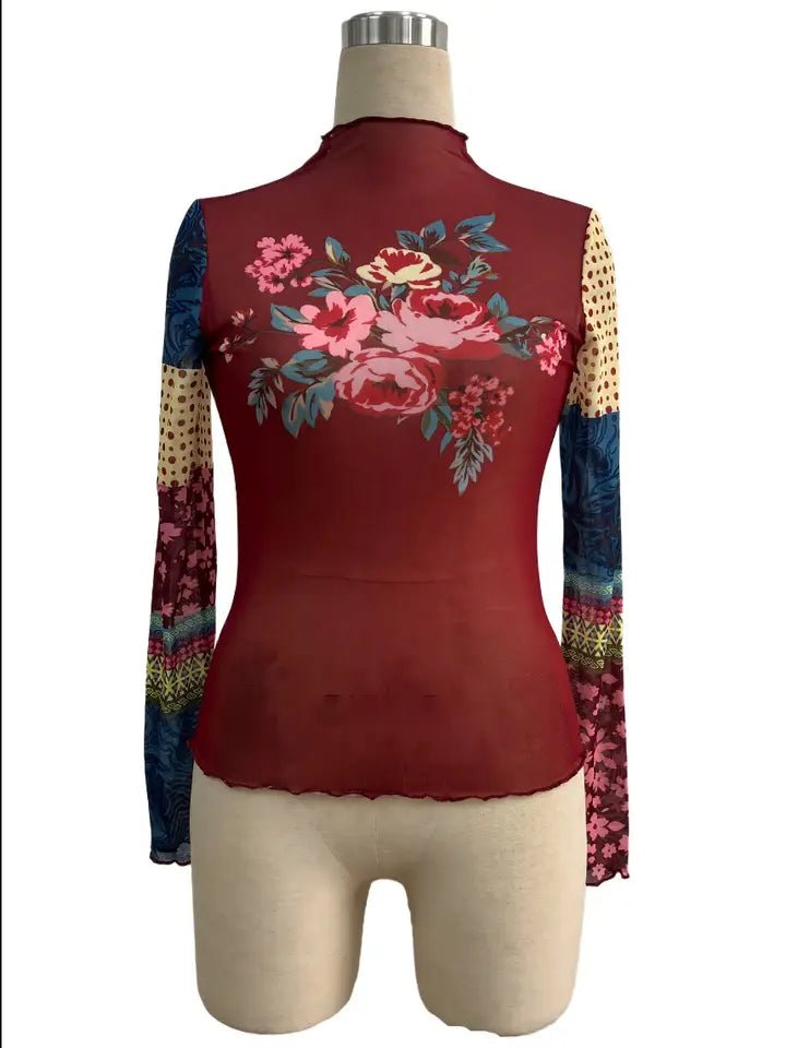Printed Mesh Lettuce Trim Top - layering top -Jimberly's Boutique-Olive Branch-Mississippi