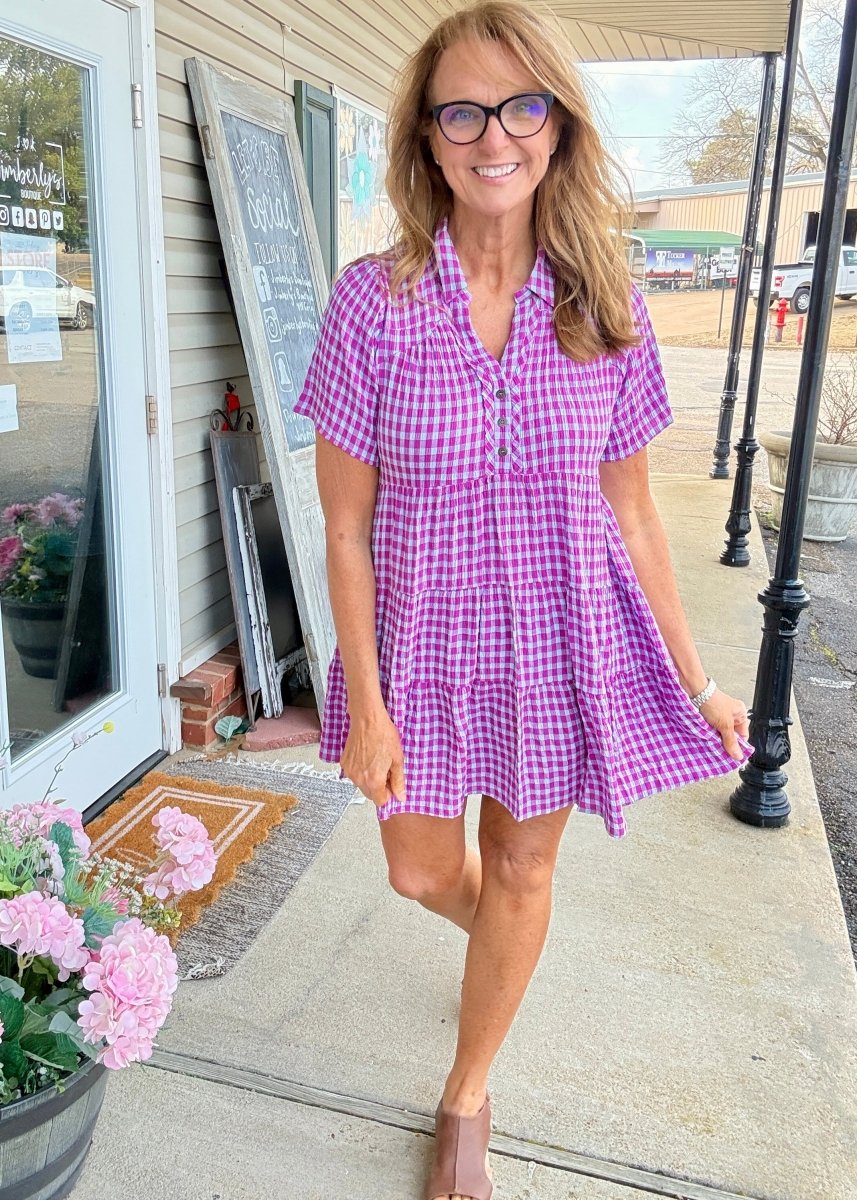 Purple Gingham Dress - Umgee Dress - Jimberly's Boutique - Olive Branch - Mississippi