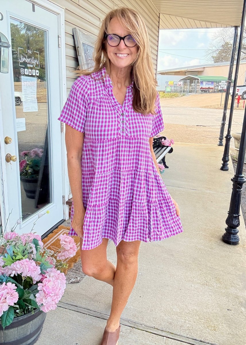 Purple Gingham Dress - Umgee Dress - Jimberly's Boutique - Olive Branch - Mississippi