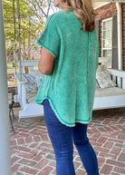 Rachel Washed Waffle Short Sleeve Top - Kelly Green - Casual Top - Jimberly's Boutique - Olive Branch - Mississippi