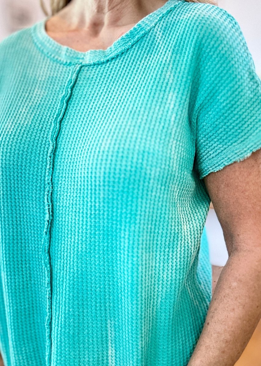 Rachel Washed Waffle Short Sleeve Top - Turquoise | Zenana - Casual Top - Jimberly's Boutique - Olive Branch - Mississippi