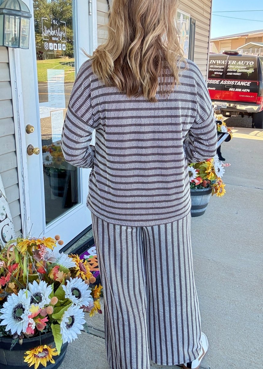 Raised Rib Striped Pants Set - Espresso - Jimberly's Boutique-Olive Branch-Mississippi