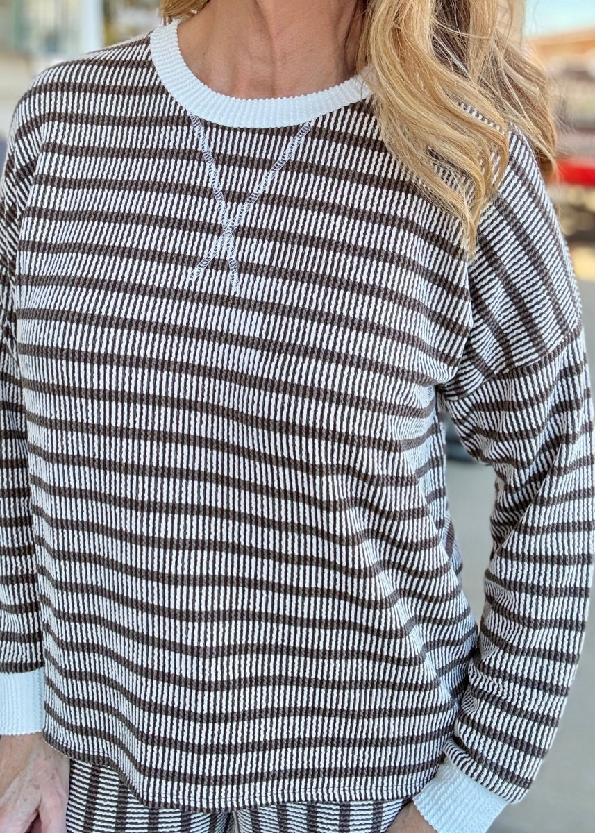 Raised Rib Striped Pants Set - Espresso - Jimberly's Boutique-Olive Branch-Mississippi