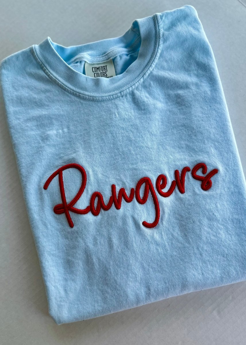 Rangers 3D Puff Embroidered Comfort Colors T-shirt - Embroidered Comfort Colors -Jimberly's Boutique-Olive Branch-Mississippi