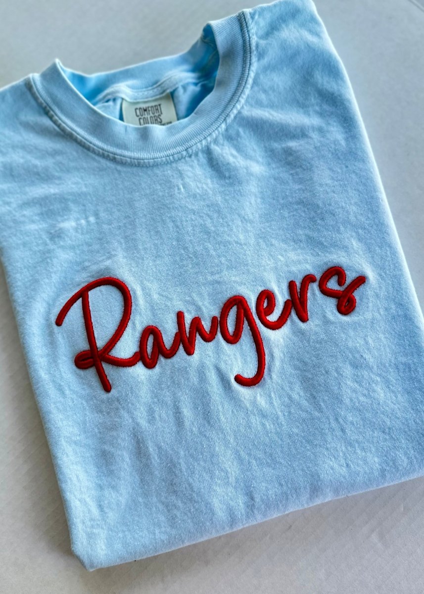 Rangers 3D Puff Embroidered Comfort Colors T-shirt - Embroidered Comfort Colors -Jimberly's Boutique-Olive Branch-Mississippi