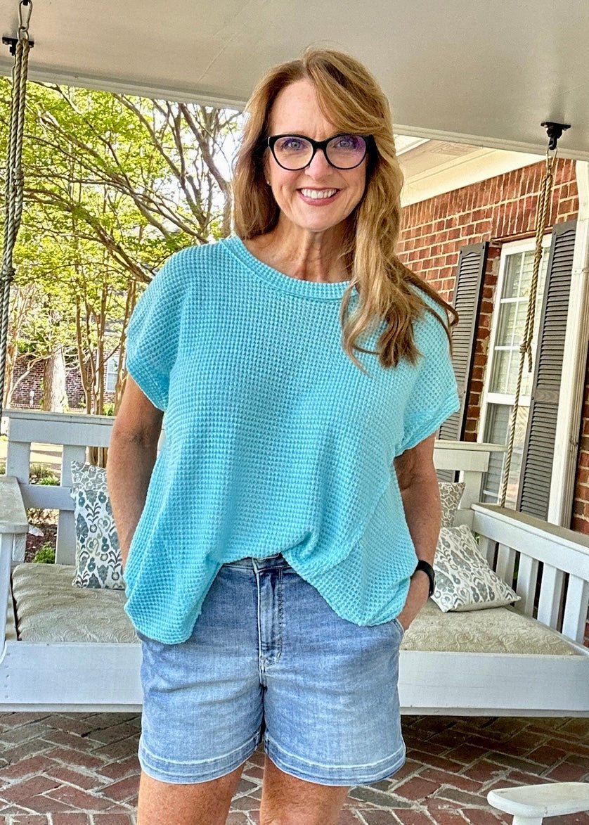 Raw Edge Crochet Top - Aqua - Casual Top - Jimberly's Boutique - Olive Branch - Mississippi