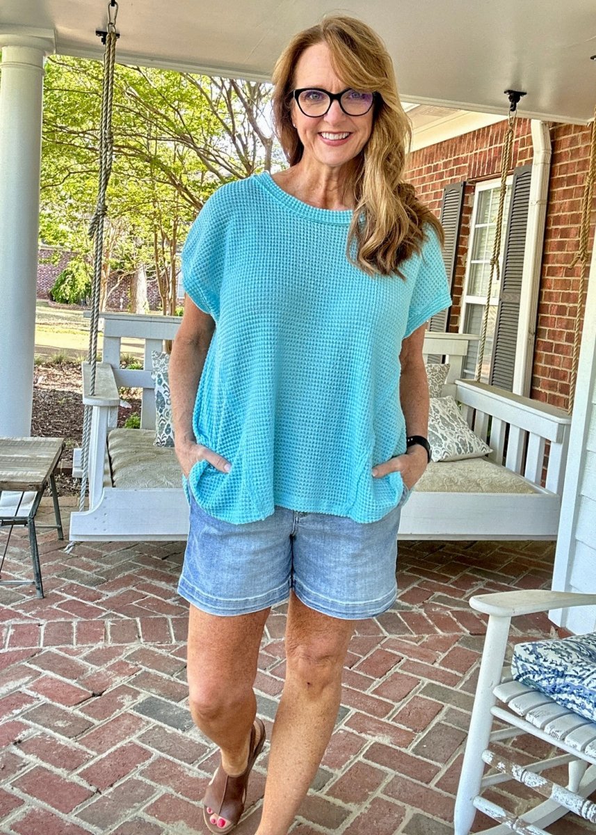 Raw Edge Crochet Top - Aqua - Casual Top - Jimberly's Boutique - Olive Branch - Mississippi
