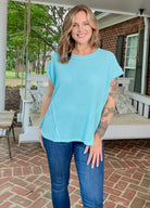 Raw Edge Crochet Top - Aqua - Casual Top - Jimberly's Boutique - Olive Branch - Mississippi
