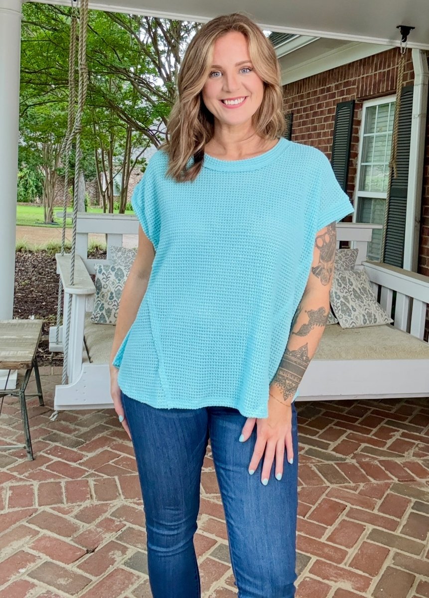 Raw Edge Crochet Top - Aqua - Casual Top - Jimberly's Boutique - Olive Branch - Mississippi