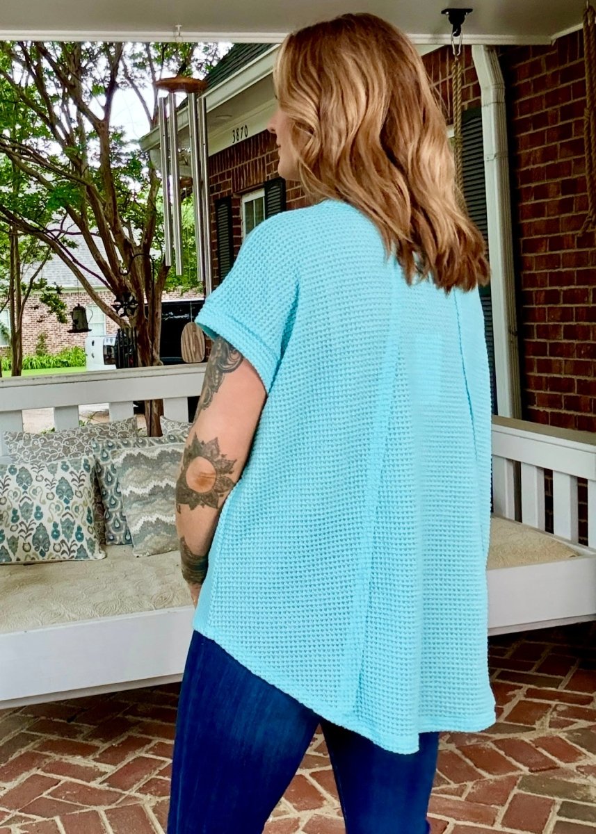 Raw Edge Crochet Top - Aqua - Casual Top - Jimberly's Boutique - Olive Branch - Mississippi