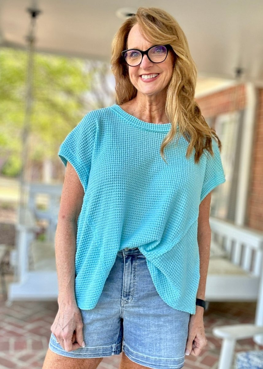 Raw Edge Crochet Top - Aqua - Casual Top - Jimberly's Boutique - Olive Branch - Mississippi