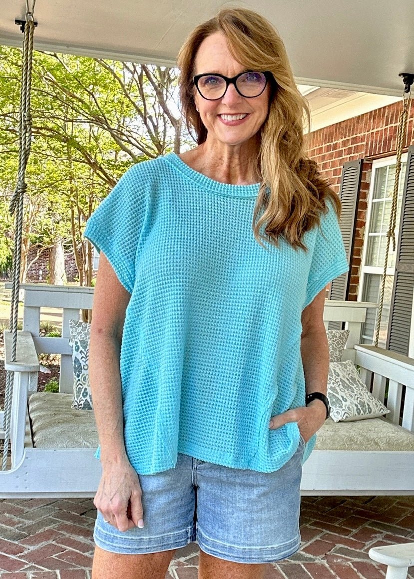 Raw Edge Crochet Top - Aqua - Casual Top - Jimberly's Boutique - Olive Branch - Mississippi