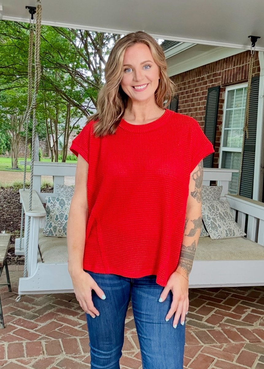 Raw Edge Crochet Top - Red - Casual Top - Jimberly's Boutique - Olive Branch - Mississippi