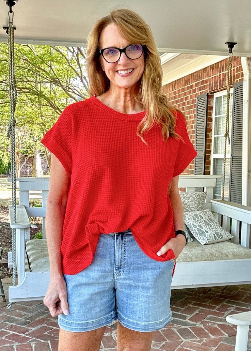 Raw Edge Crochet Top - Red - Casual Top - Jimberly's Boutique - Olive Branch - Mississippi