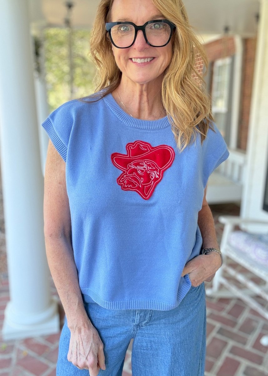 Rebel Applique Embroidered Sweater Vest - Powder Blue - gameday -Jimberly's Boutique-Olive Branch-Mississippi