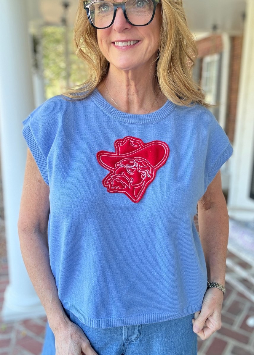 Rebel Applique Embroidered Sweater Vest - Powder Blue - gameday -Jimberly's Boutique-Olive Branch-Mississippi