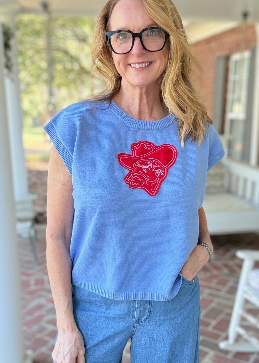 Rebel Applique Embroidered Sweater Vest - Powder Blue - gameday -Jimberly's Boutique-Olive Branch-Mississippi