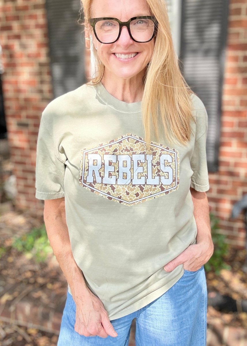 Rebels Camo | Graphic Tee | Khaki - Graphic Tee -Jimberly's Boutique-Olive Branch-Mississippi
