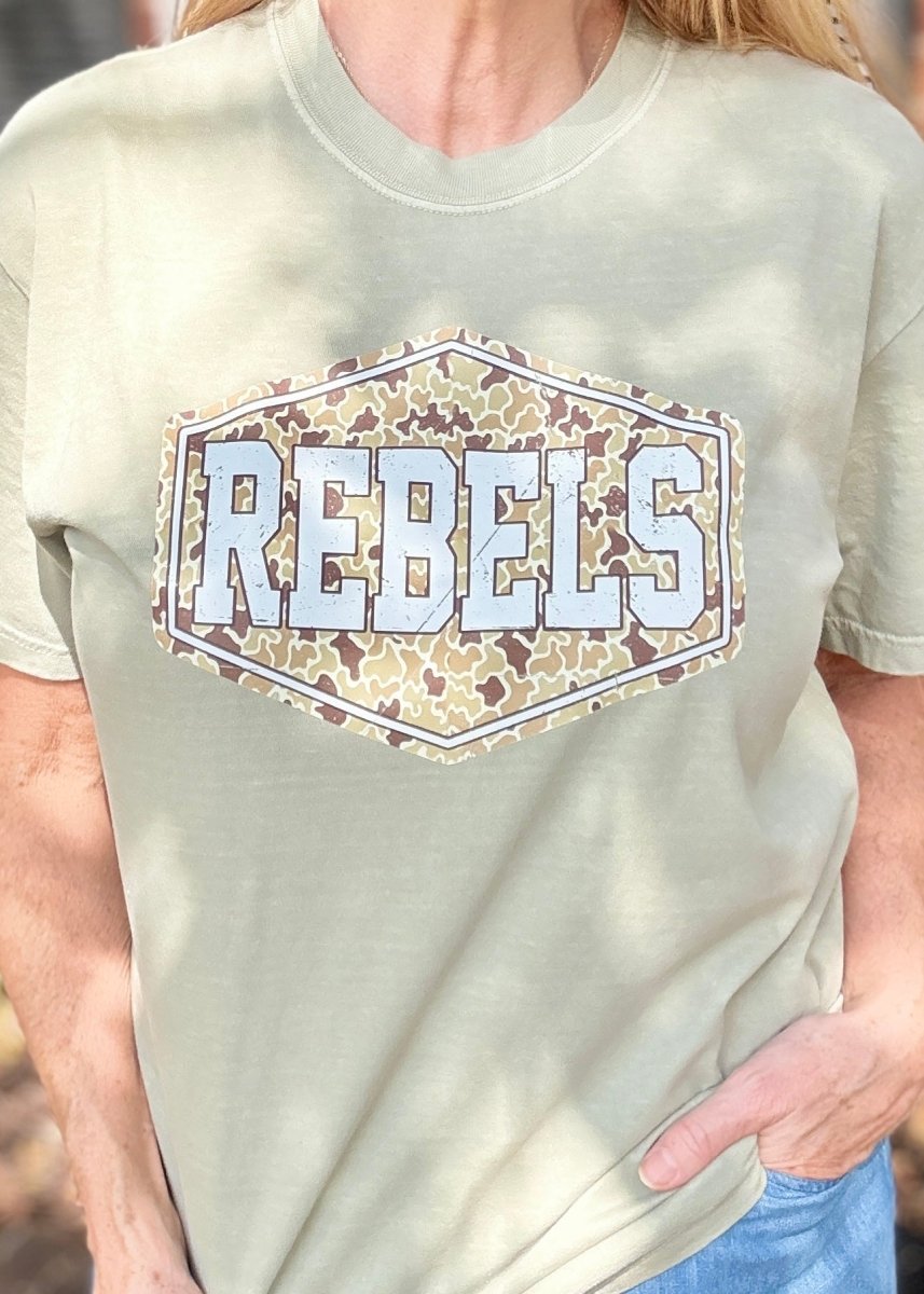 Rebels Camo | Graphic Tee | Khaki - Graphic Tee -Jimberly's Boutique-Olive Branch-Mississippi