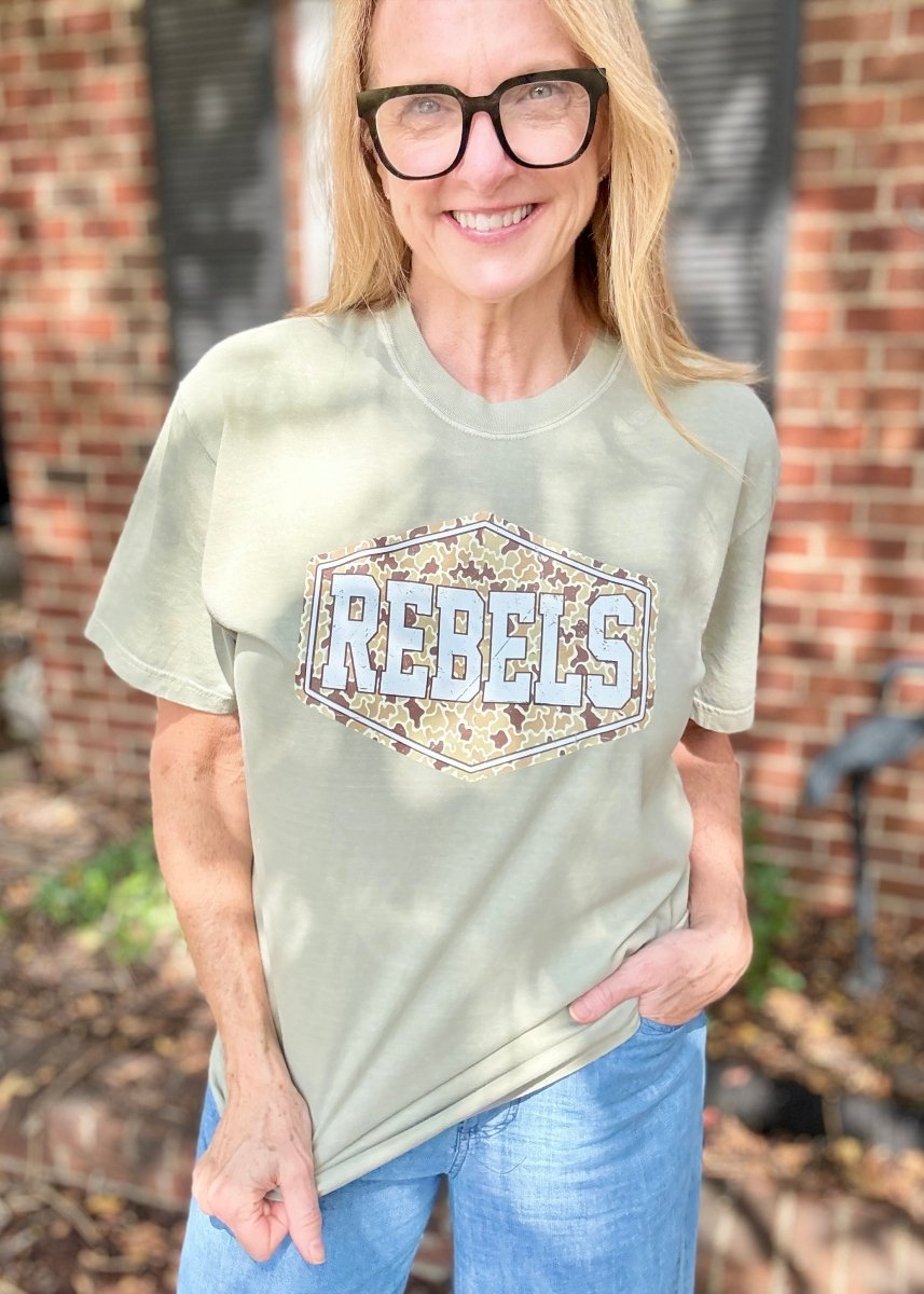 Rebels Camo | Graphic Tee | Khaki - Graphic Tee -Jimberly's Boutique-Olive Branch-Mississippi