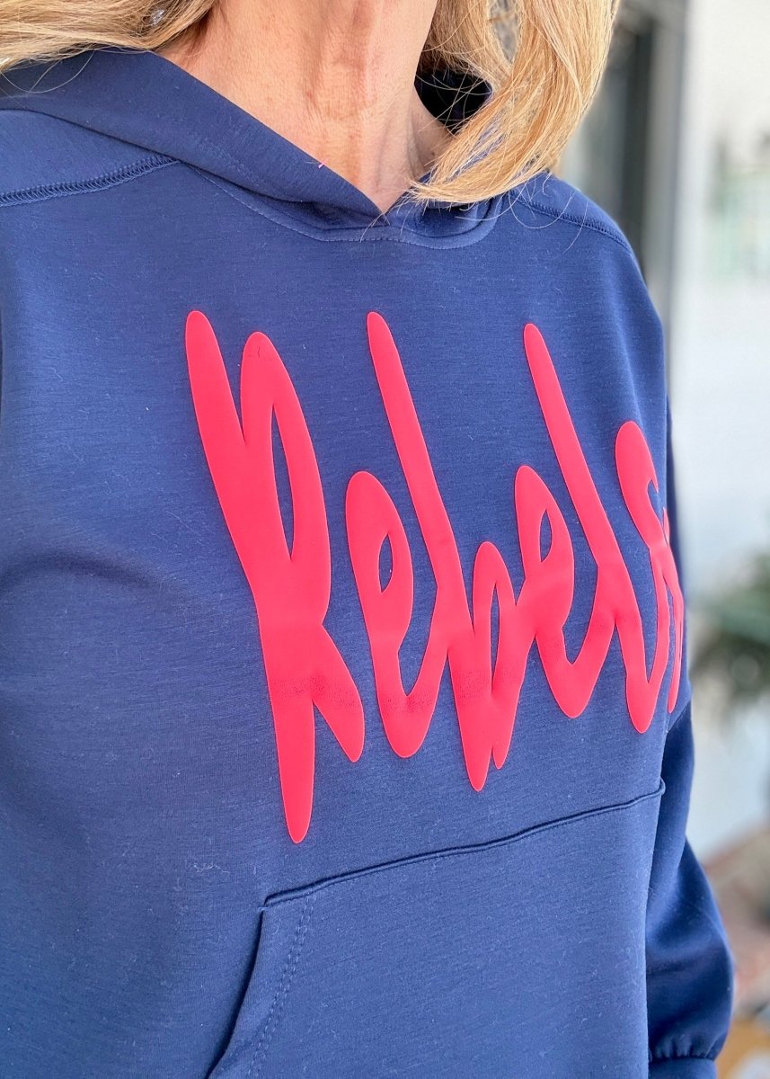 Rebels Puff Hoodie - Navy | Dear Scarlett - Puff Vinyl Hoodie - Jimberly's Boutique - Olive Branch - Mississippi