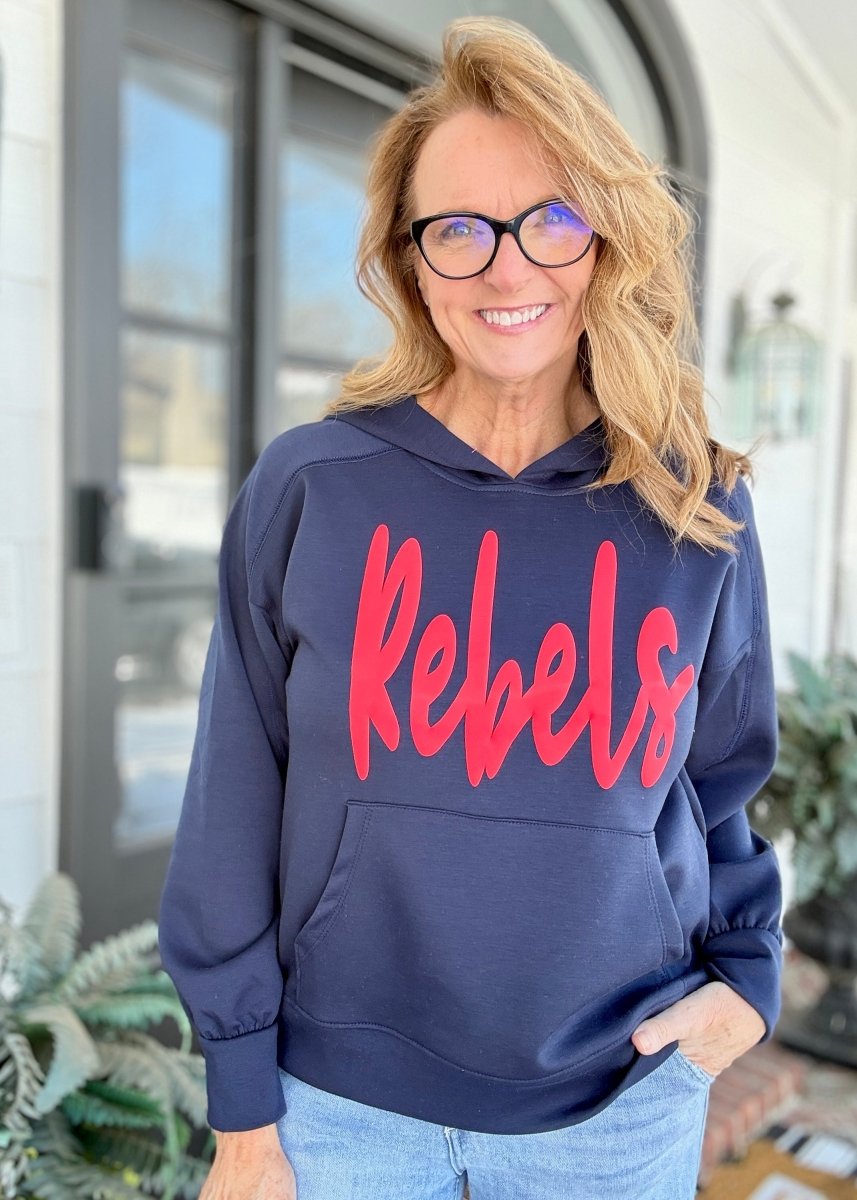 Rebels Puff Hoodie - Navy | Dear Scarlett - Puff Vinyl Hoodie - Jimberly's Boutique - Olive Branch - Mississippi