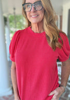 Red Raised Rib Puff Sleeve Top - Zenana Casual Top -Jimberly's Boutique-Olive Branch-Mississippi