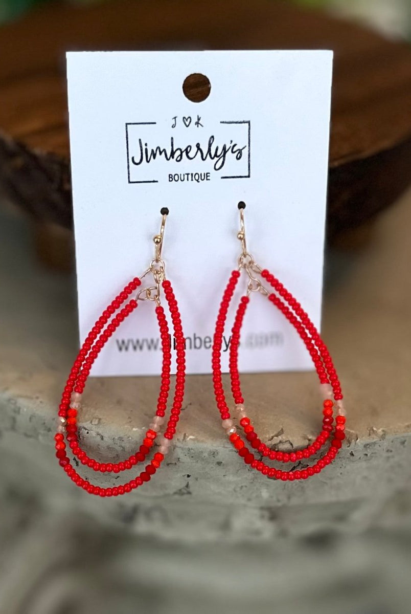 Red Seed Bead Teardrop Layered Earrings - earrings -Jimberly's Boutique-Olive Branch-Mississippi