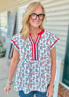 Red Sunflower Flutter Sleeve Top - blouse -Jimberly's Boutique-Olive Branch-Mississippi