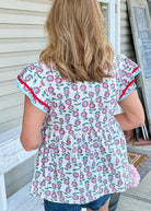 Red Sunflower Flutter Sleeve Top - blouse -Jimberly's Boutique-Olive Branch-Mississippi