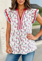 Red Sunflower Flutter Sleeve Top - blouse -Jimberly's Boutique-Olive Branch-Mississippi