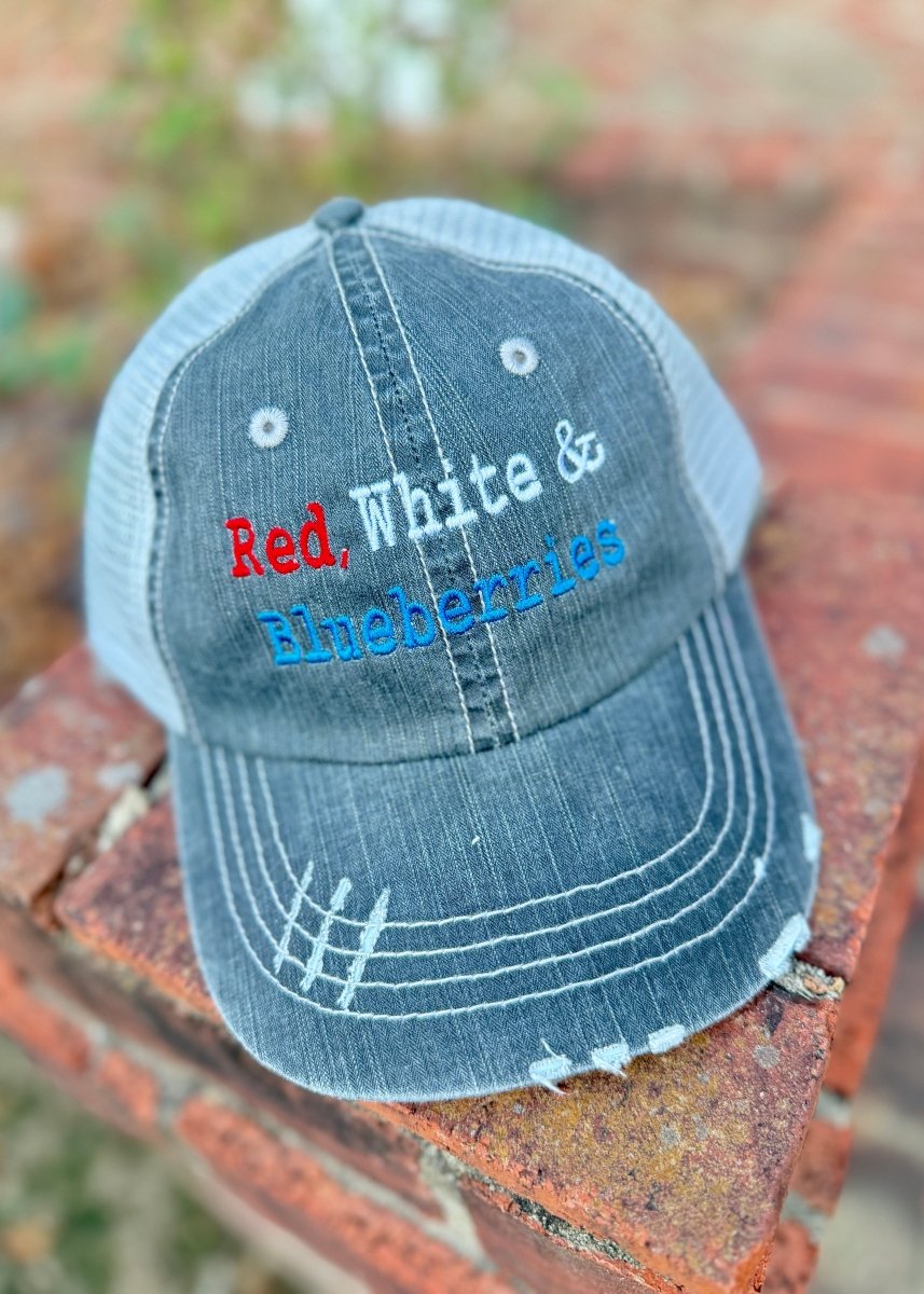 Red, White & Blueberries Embroidered Ball Cap - Jimberly's Boutique - Olive Branch - Mississippi