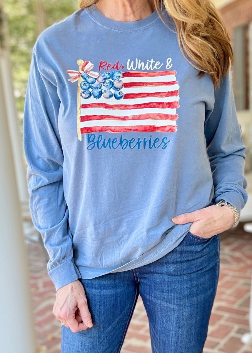 Red, White & Blueberries | Short or Long Sleeve - Embroidered Comfort Colors - Jimberly's Boutique - Olive Branch - Mississippi