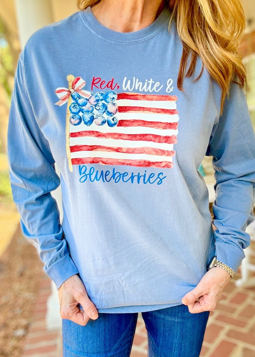 Red, White & Blueberries | Short or Long Sleeve - Embroidered Comfort Colors - Jimberly's Boutique - Olive Branch - Mississippi