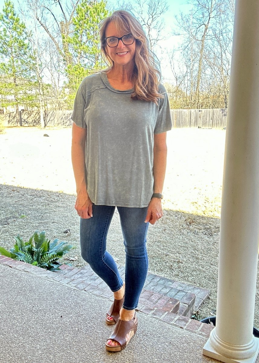 Ribbed Boat Neck Top - Ash Jade | Zenana - Casual Top - Jimberly's Boutique - Olive Branch - Mississippi