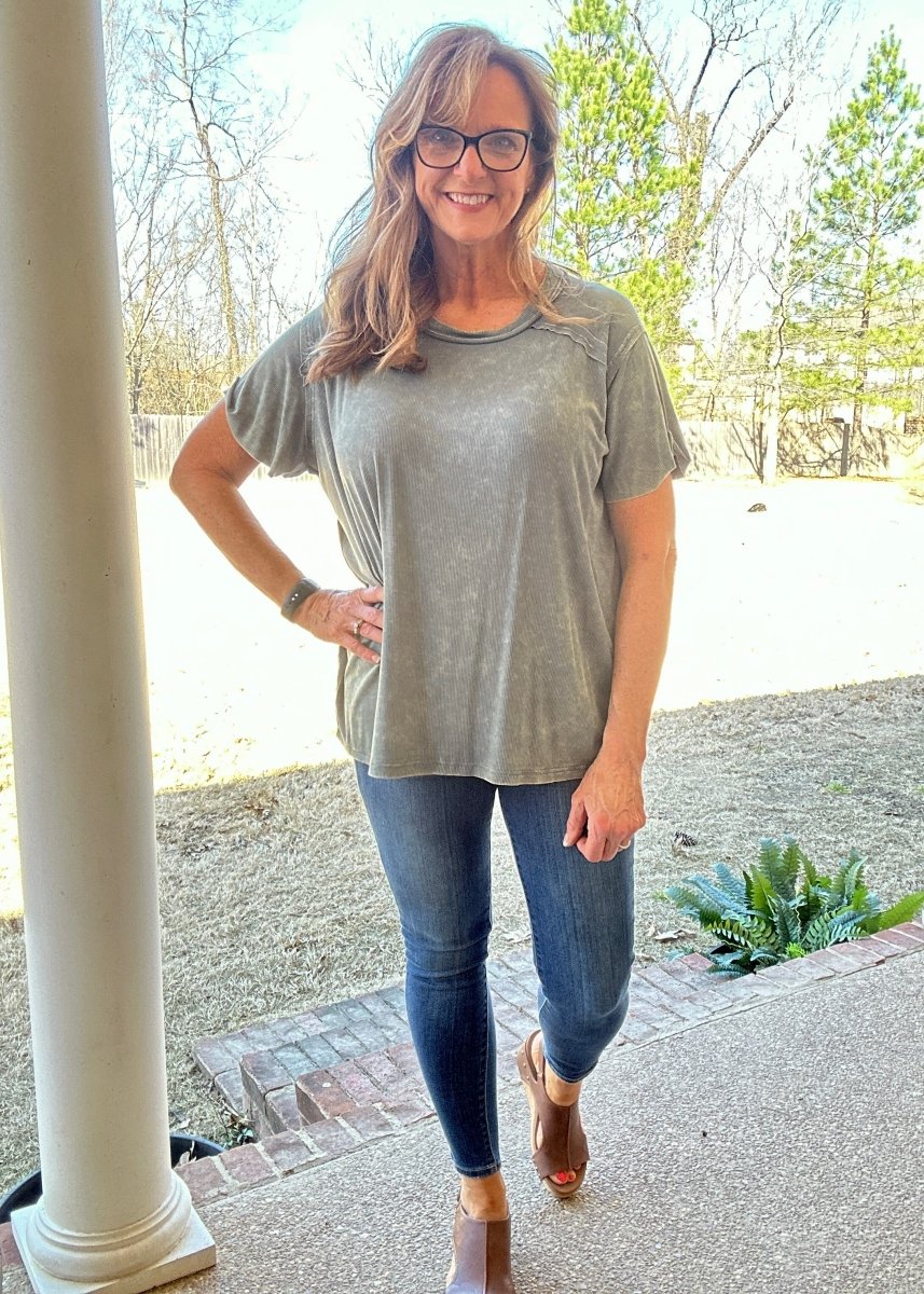 Ribbed Boat Neck Top - Ash Jade | Zenana - Casual Top - Jimberly's Boutique - Olive Branch - Mississippi