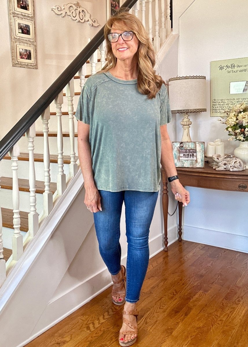 Ribbed Boat Neck Top - Ash Jade | Zenana - Casual Top - Jimberly's Boutique - Olive Branch - Mississippi
