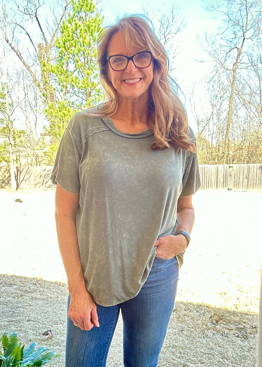 Ribbed Boat Neck Top - Ash Jade | Zenana - Casual Top - Jimberly's Boutique - Olive Branch - Mississippi