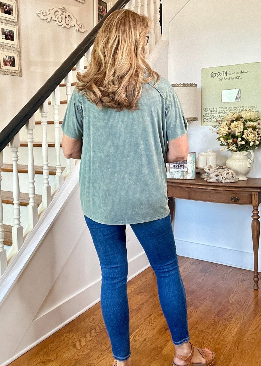 Ribbed Boat Neck Top - Ash Jade | Zenana - Casual Top - Jimberly's Boutique - Olive Branch - Mississippi